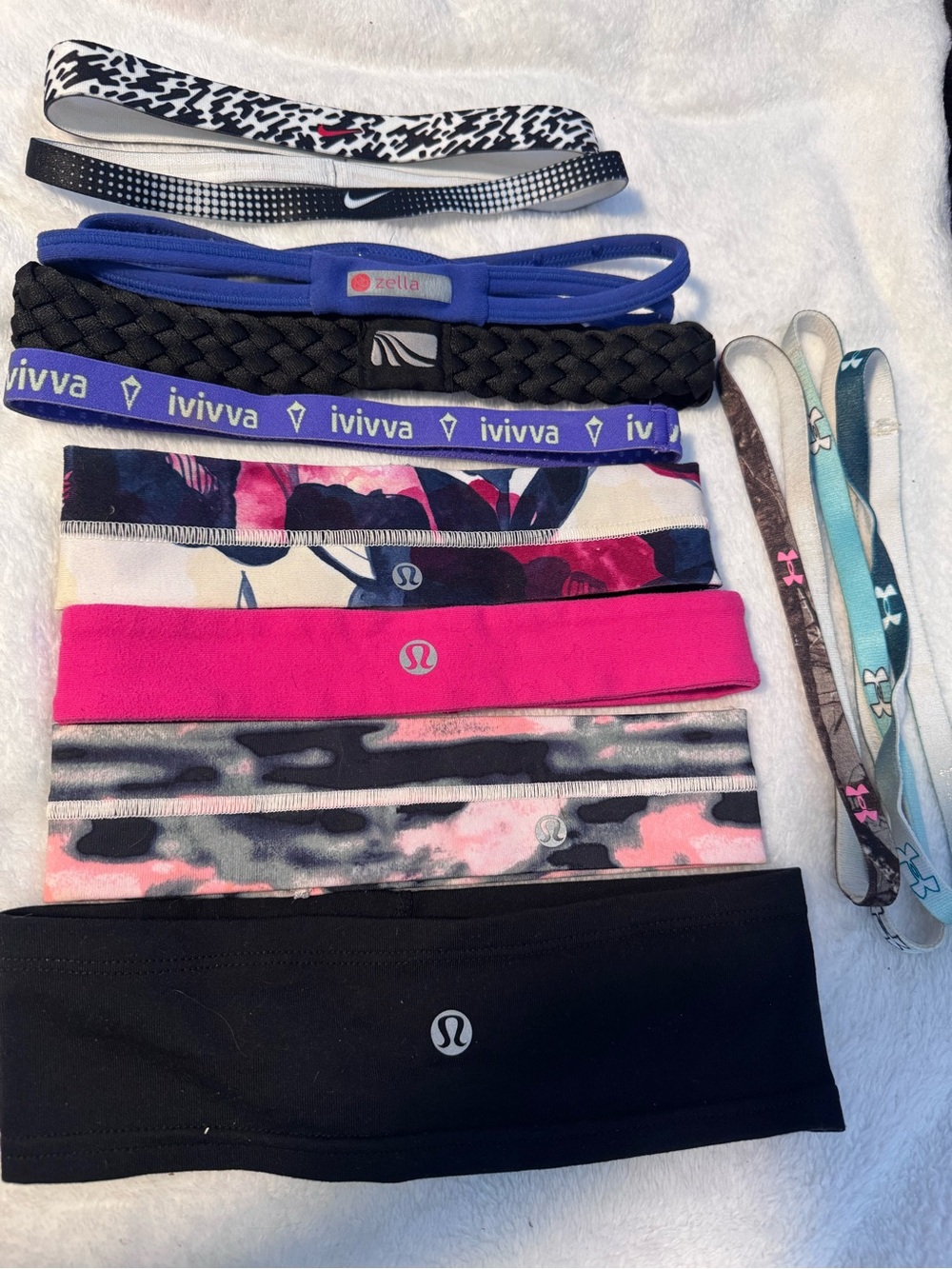 Lot of  12 Headbands Multicolor Stretch One Size Lululemon, Nike, Zella.